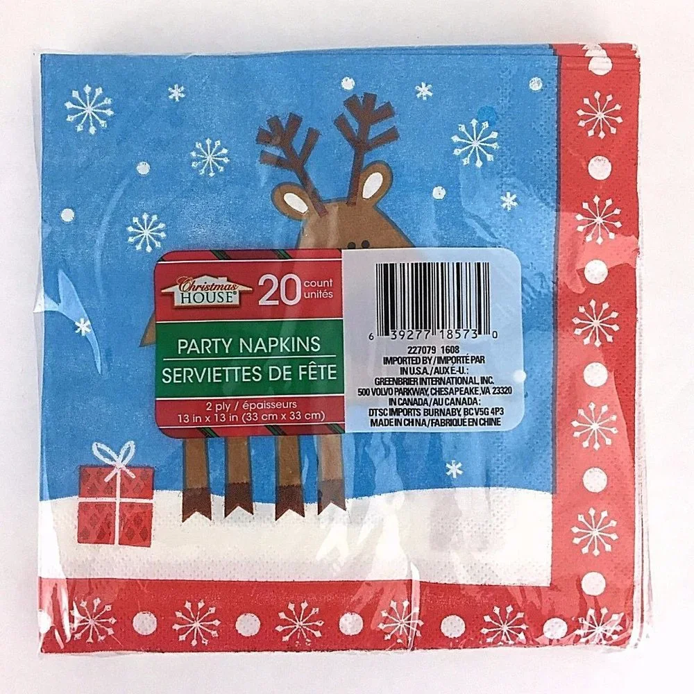 Christmas House Santa Claus Reindeer Party Napkins 20 Count 2 Ply 13 x 13 Inches